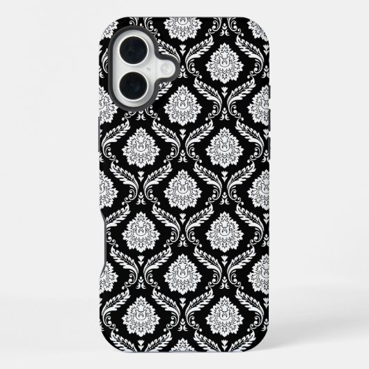 Rococo Damast Patroon Wit op Zwart  iPhone Hoesje (Achterkant)