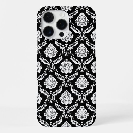 Rococo Damast Patroon Wit op Zwart iPhone Hoesje (Achterkant)