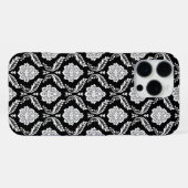 Rococo Damast Patroon Wit op Zwart iPhone Hoesje (Achterkant horizontaal)