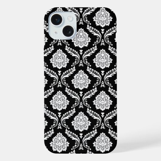 Rococo Damast Patroon Wit op Zwart iPhone Hoesje (Achterkant)