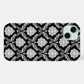 Rococo Damast Patroon Wit op Zwart iPhone Hoesje (Achterkant horizontaal)