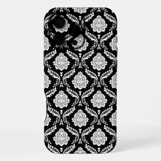 Rococo Damast Patroon Wit op Zwart iPhone Hoesje (Achterkant)