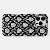 Rococo Damast Patroon Wit op Zwart iPhone Hoesje (Achterkant horizontaal)