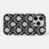 Rococo Damast Patroon Wit op Zwart iPhone Hoesje (Achterkant horizontaal)