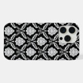 Rococo Damast Patroon Wit op Zwart iPhone Hoesje (Achterkant horizontaal)