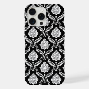 Rococo Damast Patroon Wit op Zwart  iPhone 15 Pro Max Case