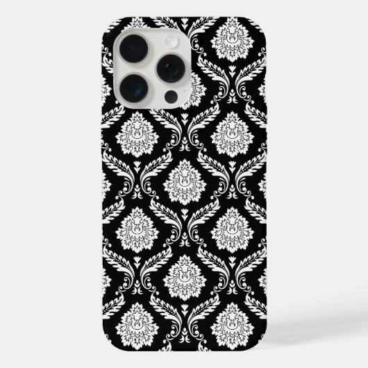 Rococo Damast Patroon Wit op Zwart iPhone Hoesje (Achterkant)