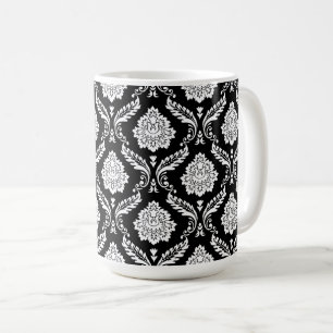 Rococo Damast Patroon Wit op Zwart Koffiemok