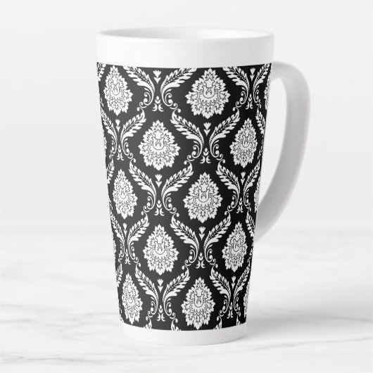 Rococo Damast Patroon Wit op Zwart Latte Mok (Rechterhoek)
