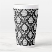 Rococo Damast Patroon Wit op Zwart Latte Mok (Voorkant)