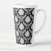 Rococo Damast Patroon Wit op Zwart Latte Mok (Rechts)