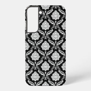 Rococo Damast Patroon Wit op Zwart Samsung Galaxy Hoesje