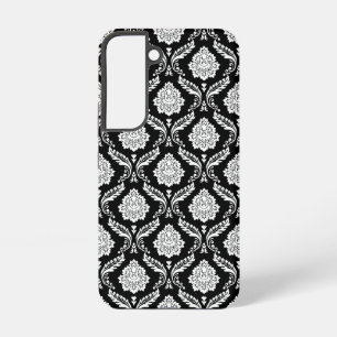 Rococo Damast Patroon Wit op Zwart Samsung Galaxy Hoesje
