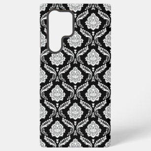 Rococo Damast Patroon Wit op Zwart Samsung Galaxy Hoesje