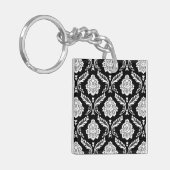 Rococo Damast Patroon Wit op Zwart Sleutelhanger (Voorkant Links)