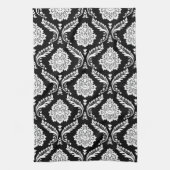 Rococo Damast Patroon Wit op Zwart Theedoek (Verticaal)