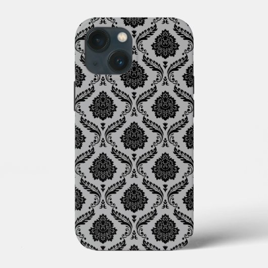 Rococo Damast Patroon Zwart op Grijs Case-Mate iPhone Case (Achterkant)