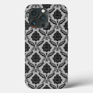 Rococo Damast Patroon Zwart op Grijs Case-Mate iPhone Case