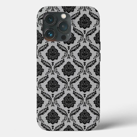 Rococo Damast Patroon Zwart op Grijs Case-Mate iPhone Case (Achterkant)