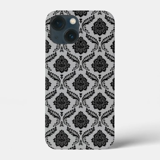 Rococo Damast Patroon Zwart op Grijs Case-Mate iPhone Case (Achterkant)