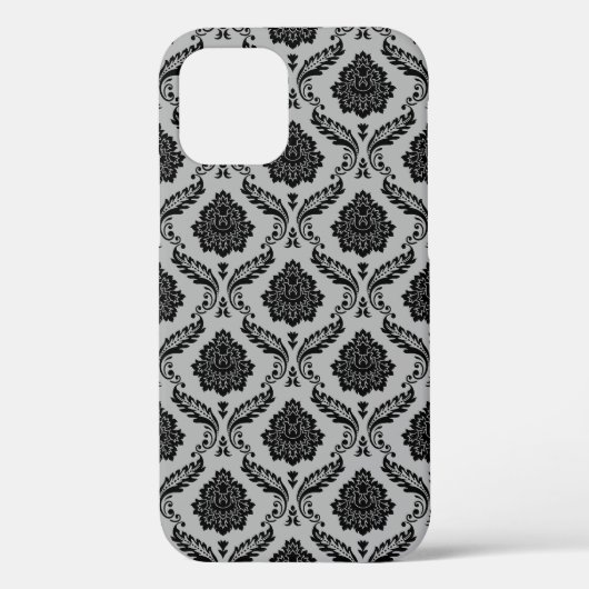 Rococo Damast Patroon Zwart op Grijs Case-Mate iPhone Case (Achterkant)