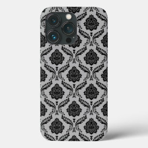 Rococo Damast Patroon Zwart op Grijs Case-Mate iPhone Case