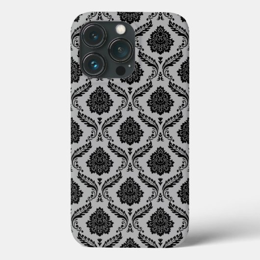 Rococo Damast Patroon Zwart op Grijs Case-Mate iPhone Case (Achterkant)