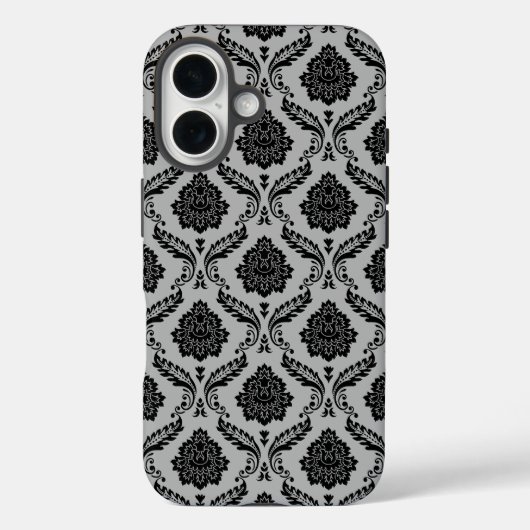 Rococo Damast Patroon Zwart op Grijs Case-Mate iPhone Case (Achterkant)