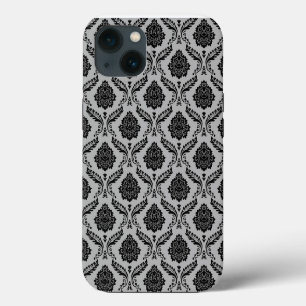 Rococo Damast Patroon Zwart op Grijs Case-Mate iPhone Case