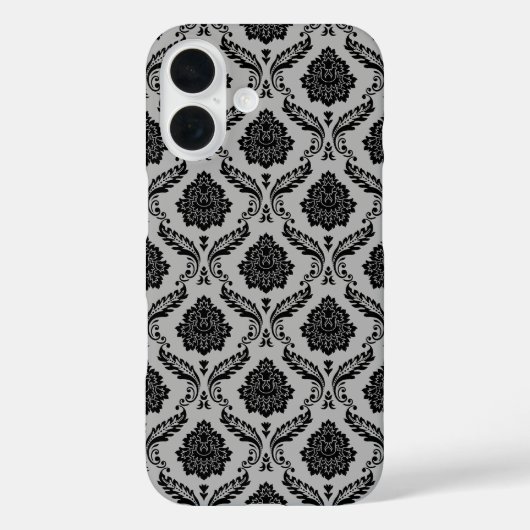 Rococo Damast Patroon Zwart op Grijs Case-Mate iPhone Case (Achterkant)