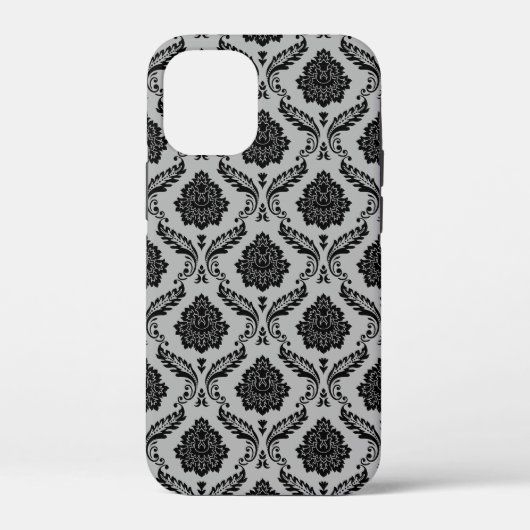 Rococo Damast Patroon Zwart op Grijs Case-Mate iPhone Case (Achterkant)
