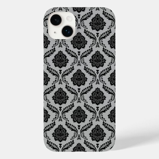 Rococo Damast Patroon Zwart op Grijs Case-Mate iPhone Case (Achterkant)