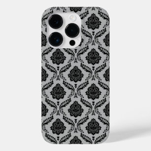 Rococo Damast Patroon Zwart op Grijs Case-Mate iPhone 14 Pro Hoesje