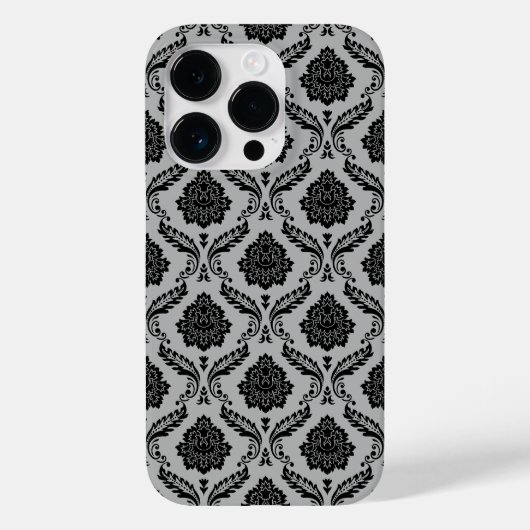 Rococo Damast Patroon Zwart op Grijs Case-Mate iPhone Case (Achterkant)