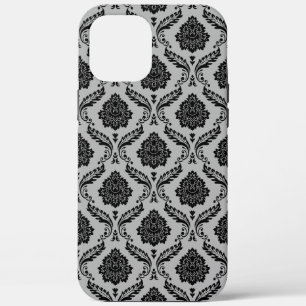 Rococo Damast Patroon Zwart op Grijs Case-Mate iPhone Case