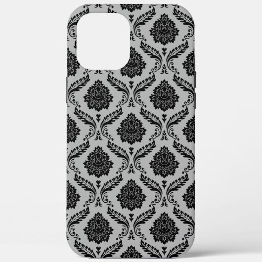 Rococo Damast Patroon Zwart op Grijs Case-Mate iPhone Case (Achterkant)