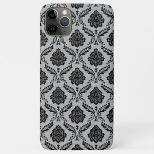 Rococo Damast Patroon Zwart op Grijs Case-Mate iPhone Case
