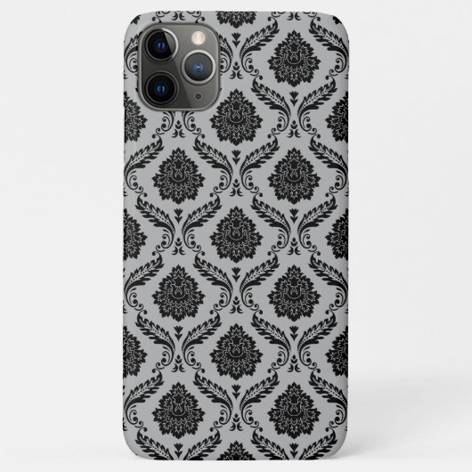 Rococo Damast Patroon Zwart op Grijs Case-Mate iPhone Case (Achterkant)