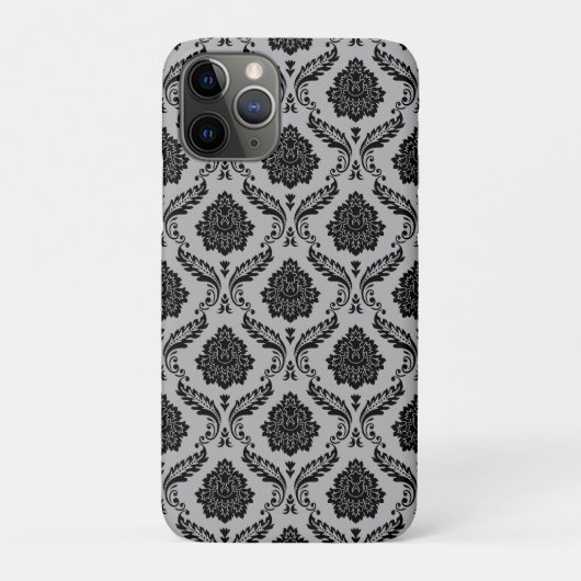 Rococo Damast Patroon Zwart op Grijs Case-Mate iPhone Case (Achterkant)