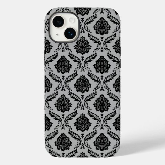 Rococo Damast Patroon Zwart op Grijs Case-Mate iPhone Case (Achterkant)