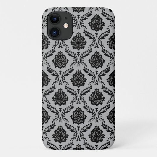 Rococo Damast Patroon Zwart op Grijs Case-Mate iPhone Case (Achterkant)