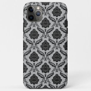 Rococo Damast Patroon Zwart op Grijs Case-Mate iPhone Case