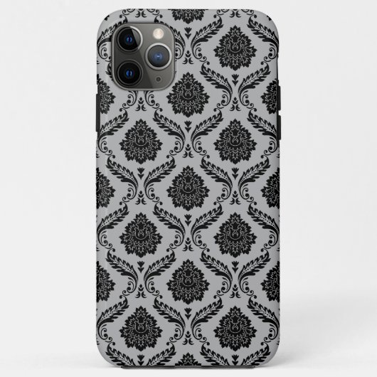 Rococo Damast Patroon Zwart op Grijs Case-Mate iPhone Case (Achterkant)