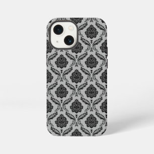 Rococo Damast Patroon Zwart op Grijs iPhone 13 Mini Hoesje