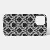 Rococo Damast Patroon Zwart op Grijs iPhone Hoesje (Achterkant horizontaal)