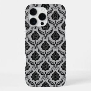 Rococo Damast Patroon Zwart op Grijs iPhone 16 Pro Max Hoesje