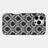 Rococo Damast Patroon Zwart op Grijs iPhone Hoesje (Achterkant horizontaal)