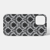 Rococo Damast Patroon Zwart op Grijs iPhone Hoesje (Achterkant horizontaal)