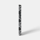 Rococo Damast Patroon Zwart op Grijs iPhone Hoesje (Linkerkant)
