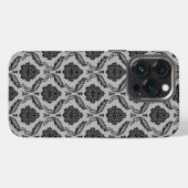 Rococo Damast Patroon Zwart op Grijs iPhone Hoesje (Achterkant horizontaal)